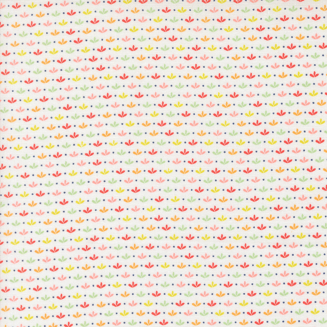 Raspberry Summer for Moda multicoloured leafy pattern white background 37694 11