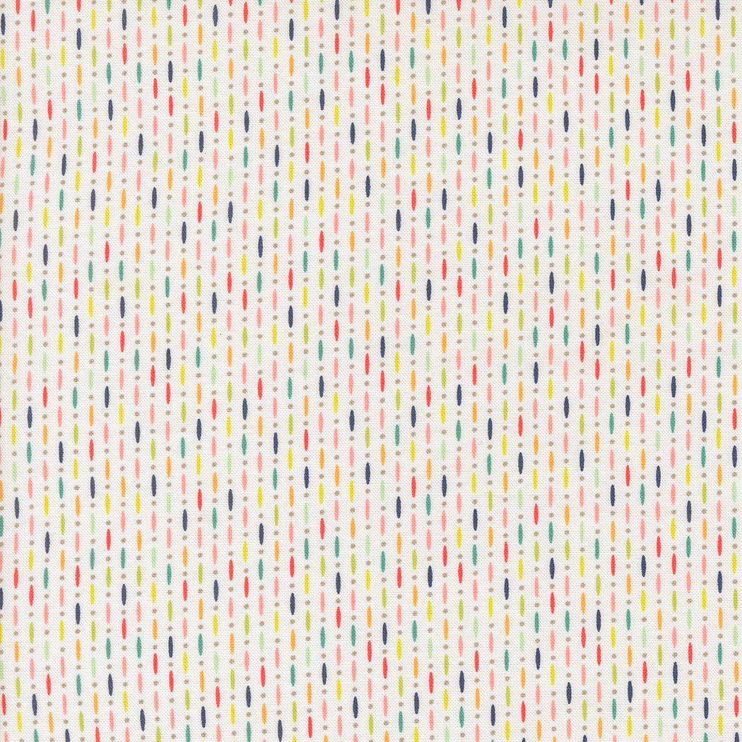 Raspberry Summer for Moda multicoloured line pattern white background 37696 11