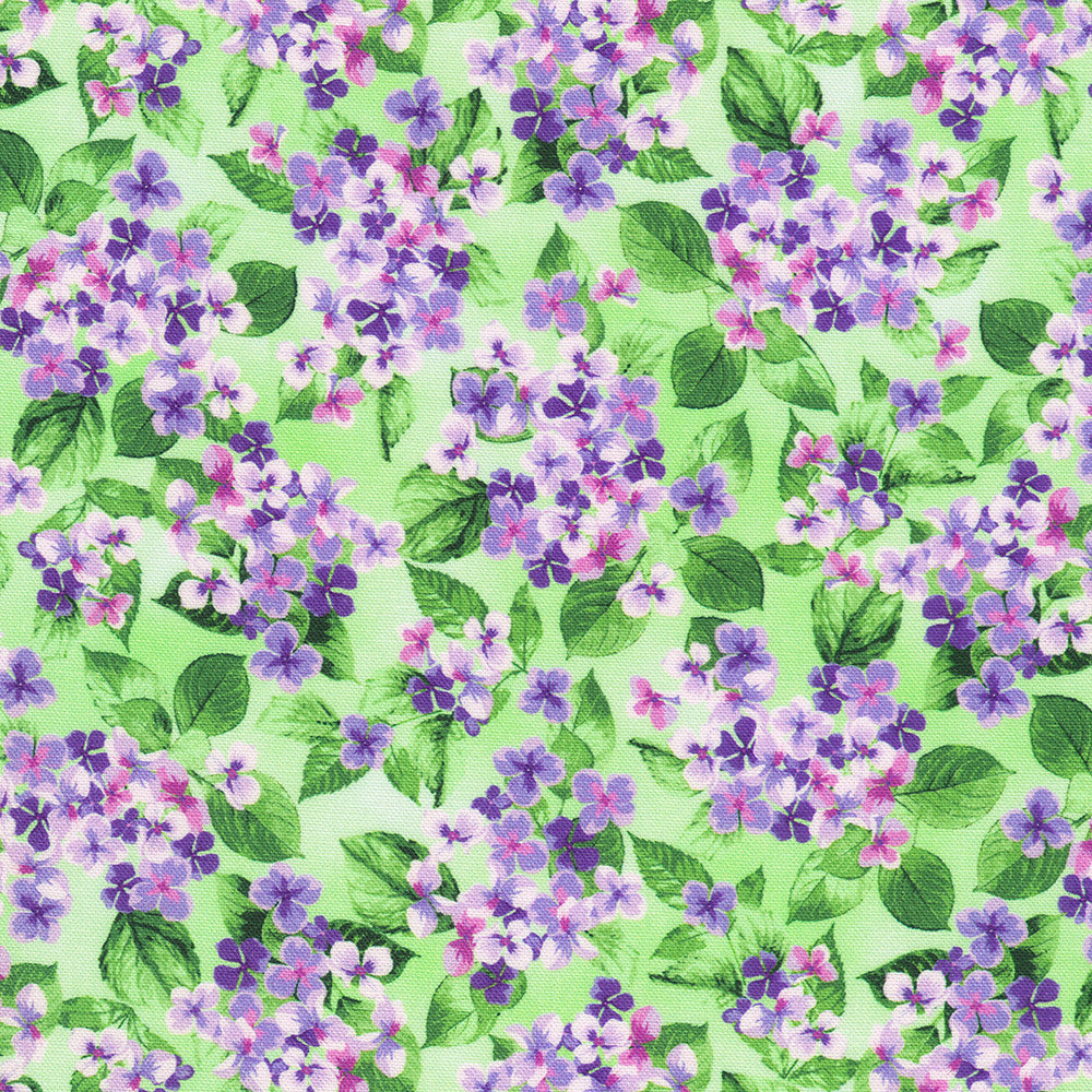 Hydrangea Grace - all over hydrangea print on green background 22992-7