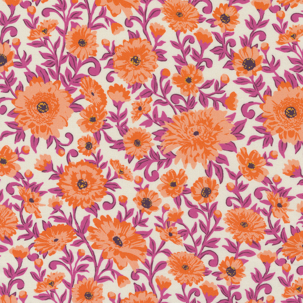 Paisley Rose from Moda large clementine flower on ivory 11882 11