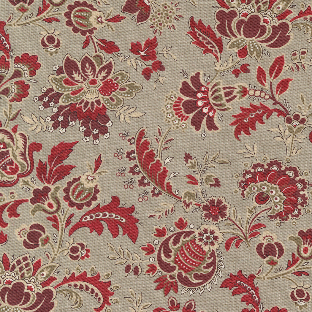 Bonheur de Jour from Moda Burgundy design on taupe background 13911 18