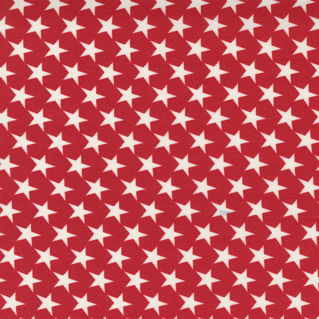 Belle Isle Moda fabric cream stars on red background