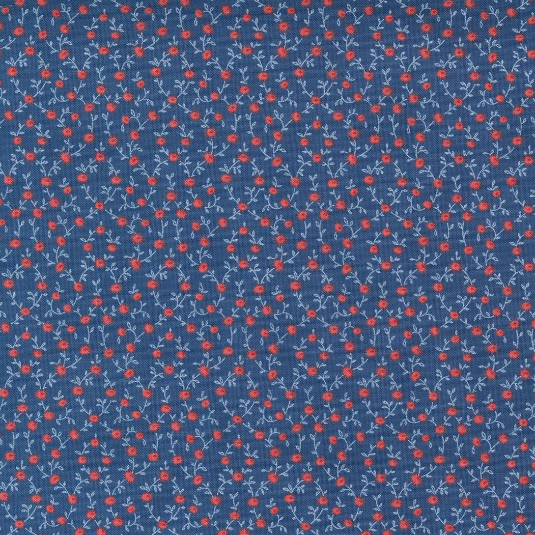 Moda Fabric Belle Isle a red and white print on blue