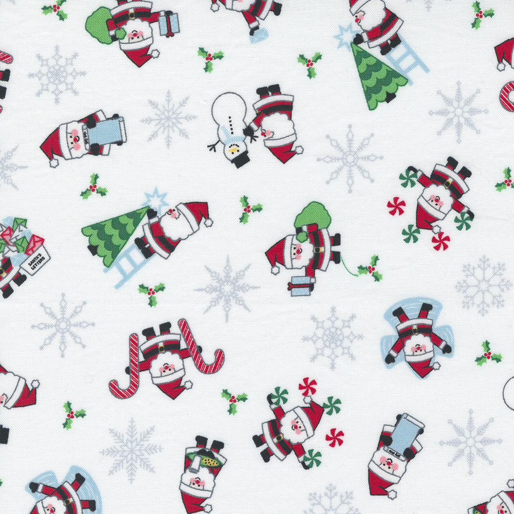 Candy Cane Lane from Moda Snowman and santa on white 24120 12