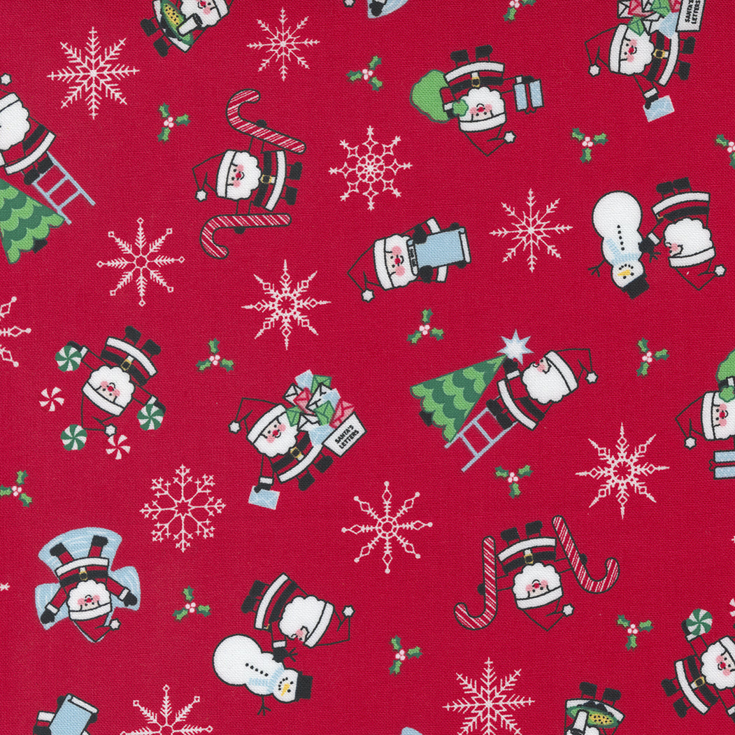 Candy Cane Lane from Moda Snowmen and Santa on a red background 24120 13