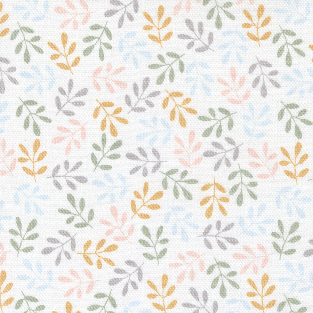 D is for Dreams from Moda - Leaf sprigs in assorted colours on white 25127 11