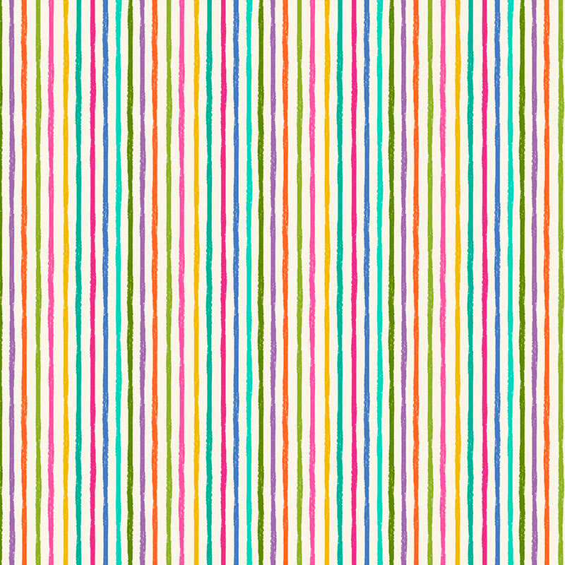 Chalky stripe colourful stripe fabric on a cream background