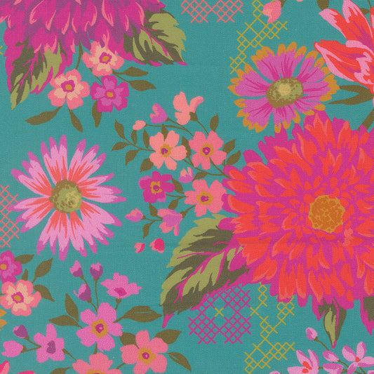 Parlor from Moda - Large floral print on Teal background 11960 15