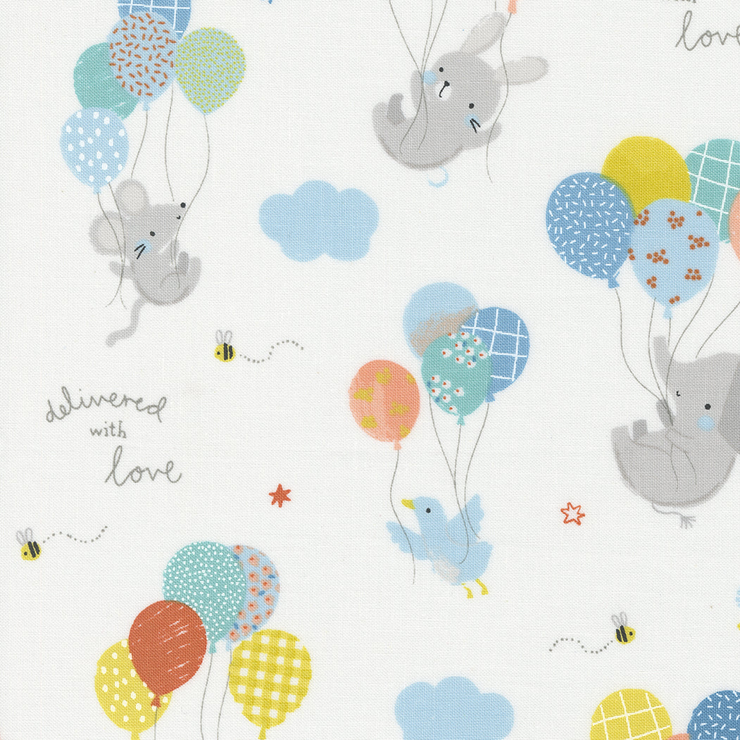 Delivered with Love from Moda-animals with balloons on white v25130 11