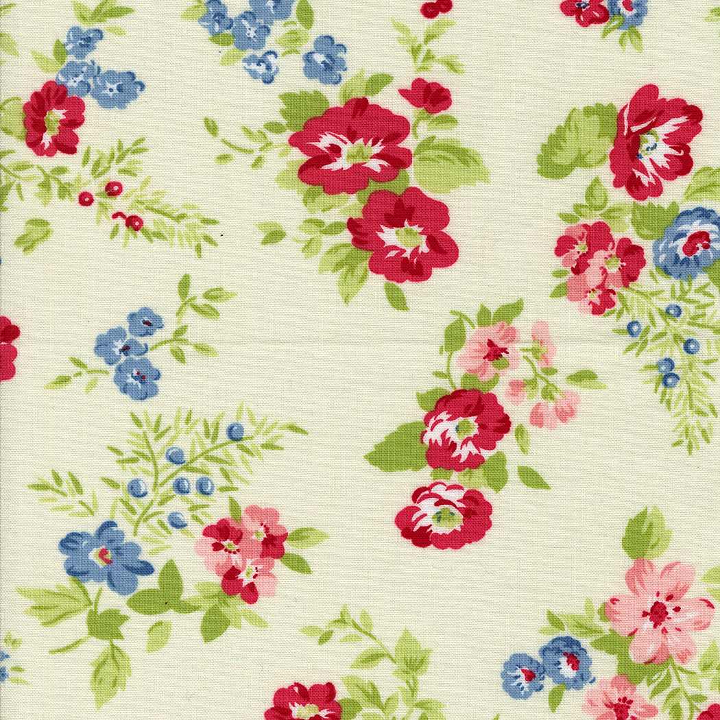 Hollyhocks & Roses from Moda Large bloom on white 3050 11