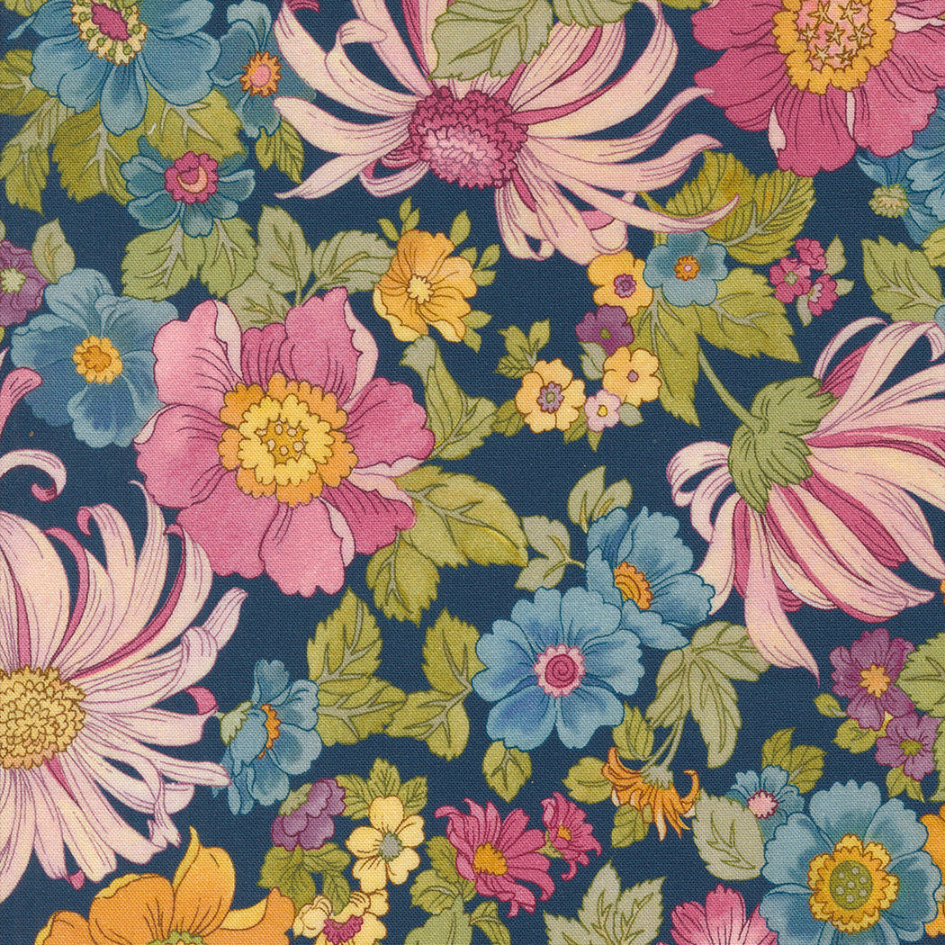 Chelsea Garden from Moda Large bloom on navy 33740 12