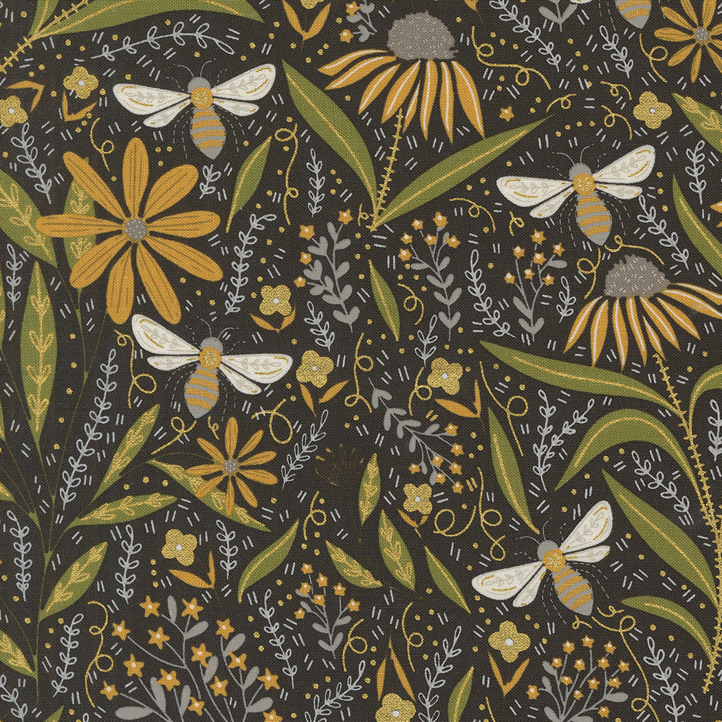 Bee garden for Moda floral pattern black background 48410 21M
