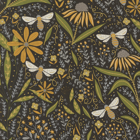 Bee garden for Moda floral pattern black background 48410 21M