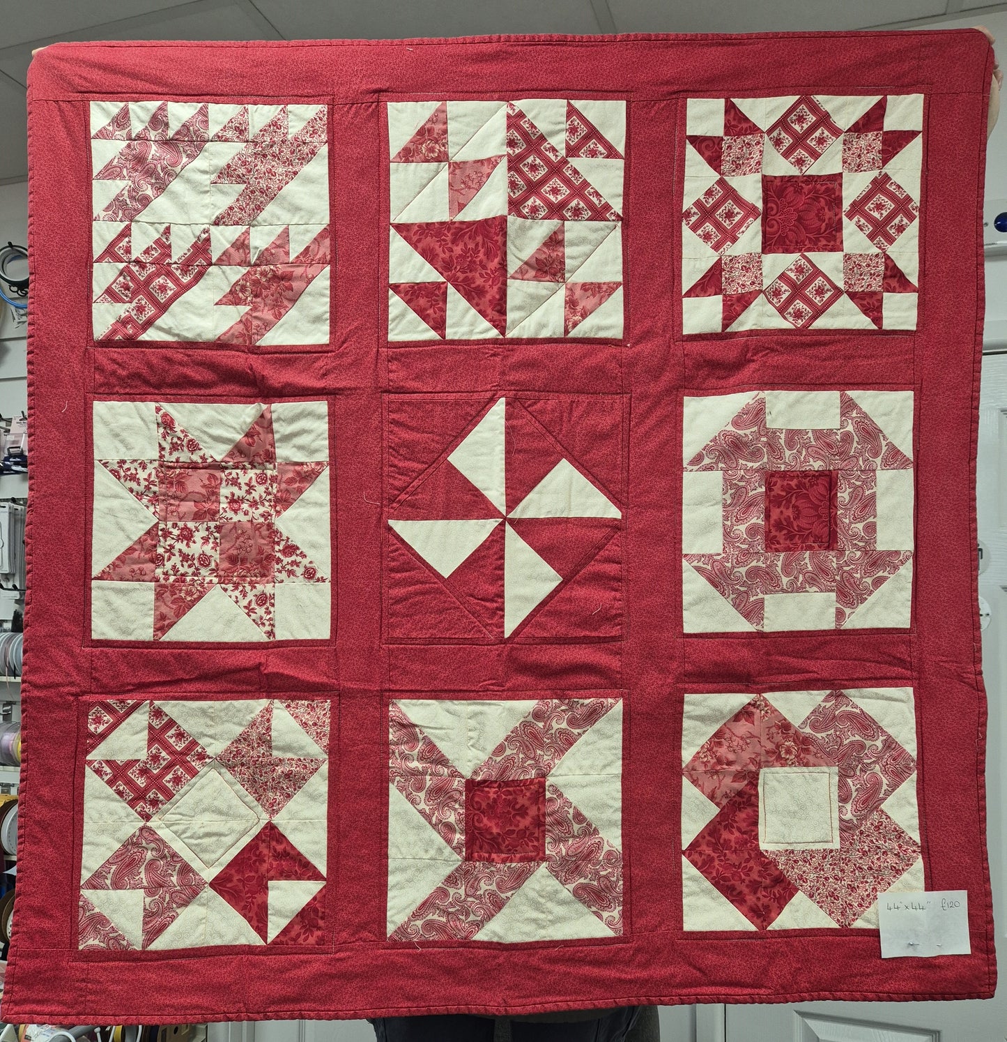 9 block red quit 44"x44"