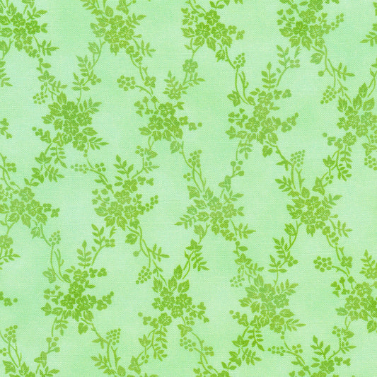 Hydrangea Grace - Lattice leaf print on green 22993-7