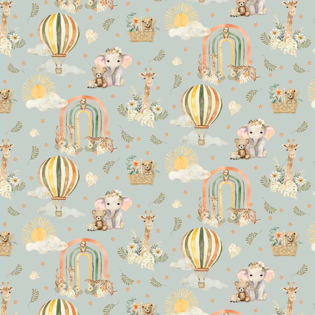 Mini Menagerie wild animals on light teal background PBMMEN611LT