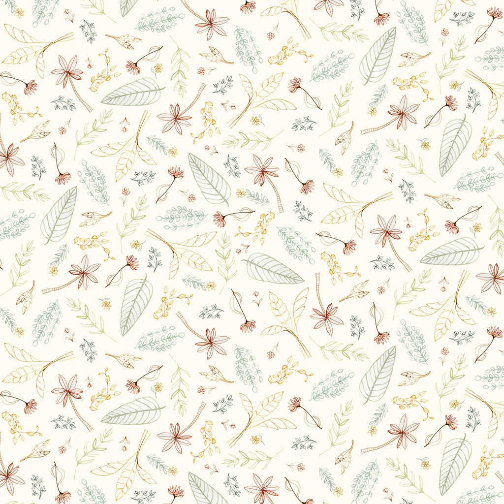 Mini Menagerie - tossed leaves on cream PBMMEN6119E