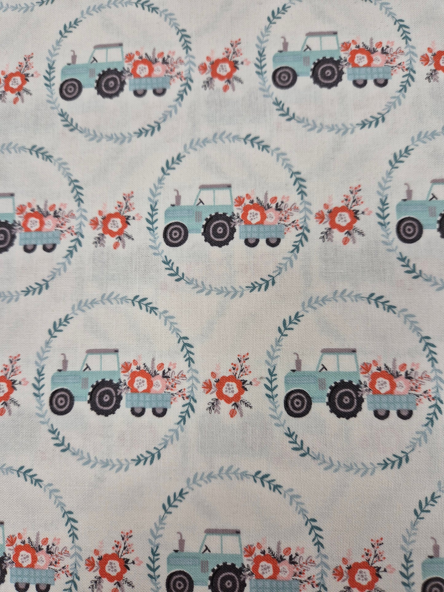 flowery tractor pattern fabric