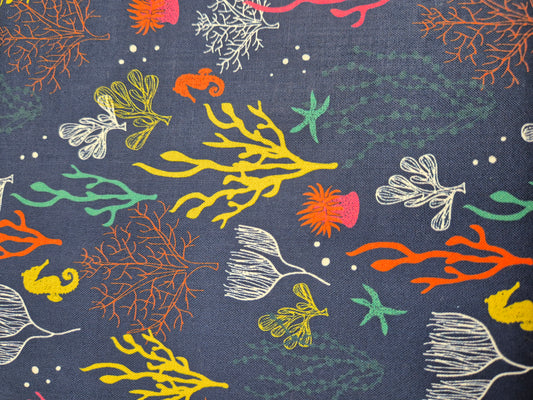 deep blue coral pattern fabric