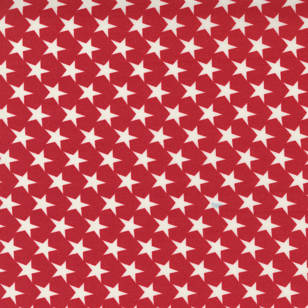 Belle Isle Moda fabric cream stars on red background