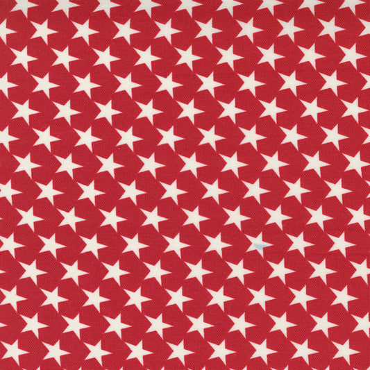 Belle Isle Moda fabric cream stars on red background