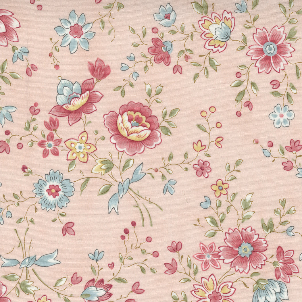 Floral print with pink blush background by Moda