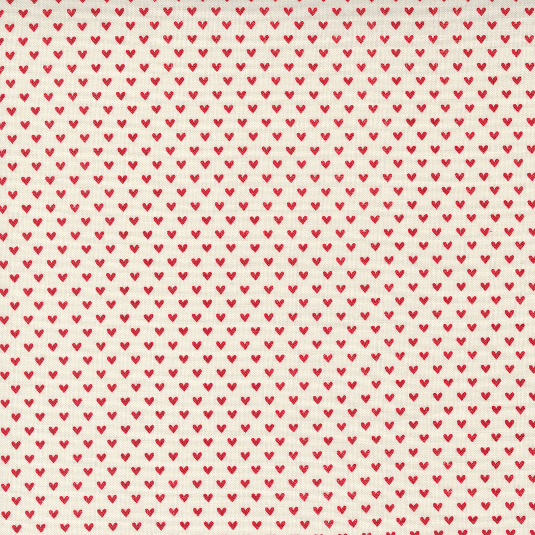 Red hearts on cream Flirt fabric by Moda