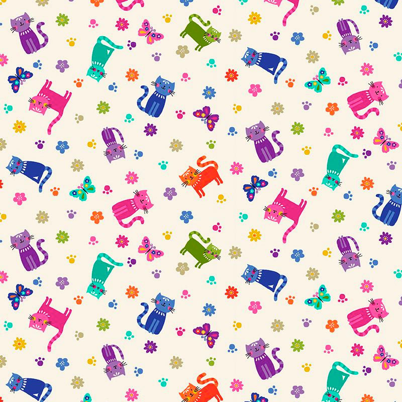 Scattered cat fabric on cream background