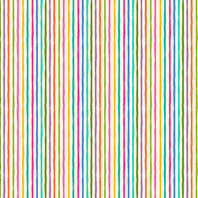 Chalky stripe colourful stripe fabric on a cream background